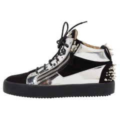 Giuseppe Zanotti Nero/Argento Patent Leather Studded Mid Top Sneakers Taglia 40