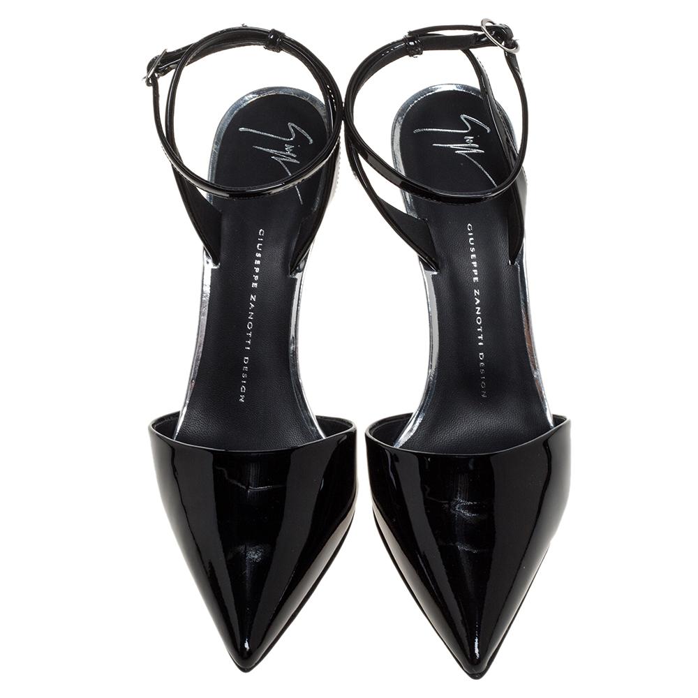 Giuseppe Zanotti Black/Silver Patent Leather Yvette  Pointed Toe Pumps Size 38 In New Condition In Dubai, Al Qouz 2