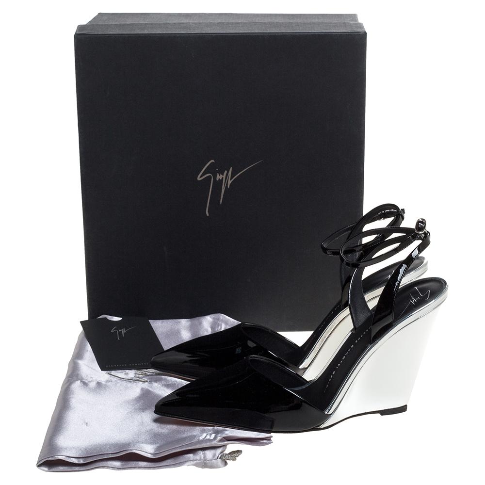 Giuseppe Zanotti Black/Silver Patent Leather Yvette  Pointed Toe Pumps Size 38 1