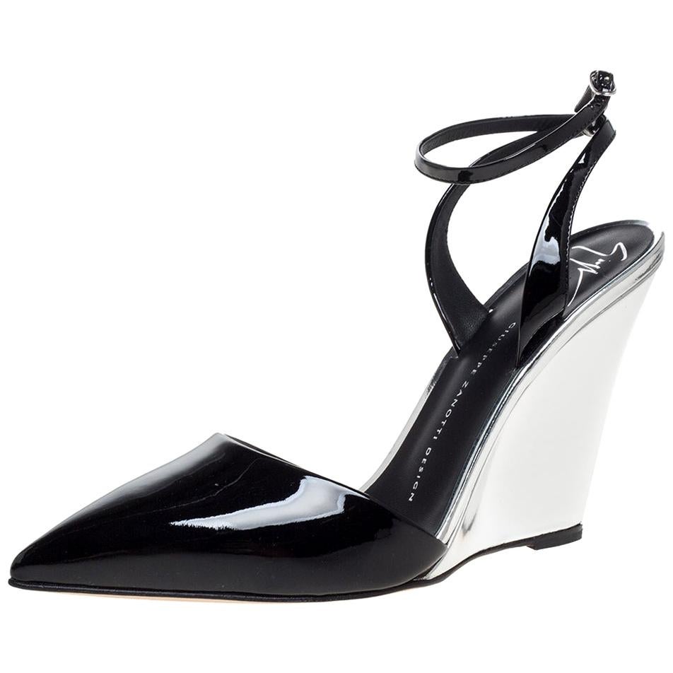 Giuseppe Zanotti Black/Silver Patent Leather Yvette  Pointed Toe Pumps Size 38