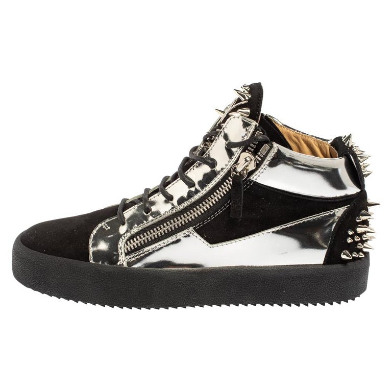 Giuseppe Zanotti Black/Silver Suede and Patent Leather Mid Top Trainers  Size 40 For Sale at 1stDibs