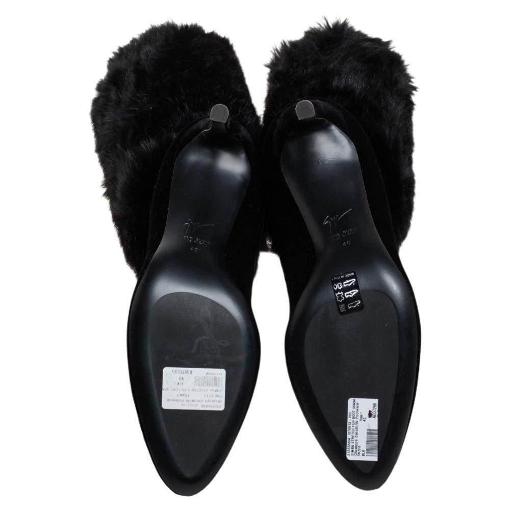 Giuseppe Zanotti Black Stretch Fabric And Fur Bimba Knee High Boots Size 40 2
