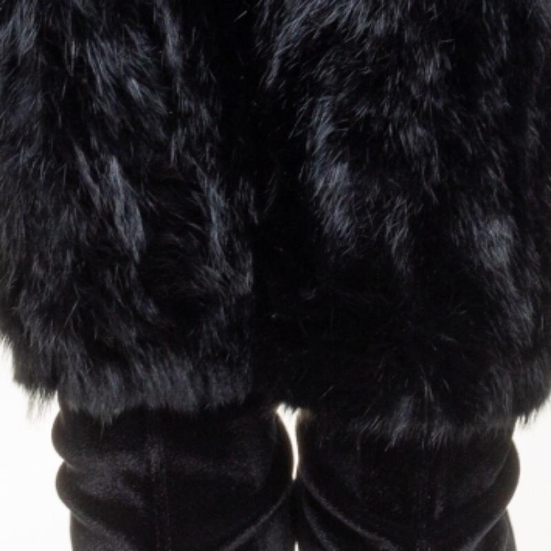 Giuseppe Zanotti Black Stretch Fabric And Fur Bimba Knee High Boots Size 40 For Sale 3