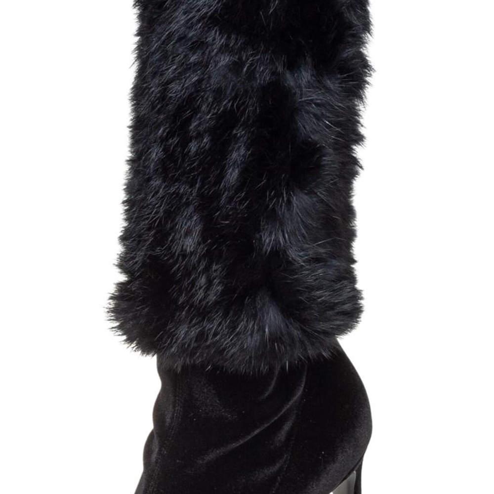 Giuseppe Zanotti Black Stretch Fabric And Fur Bimba Knee High Boots Size 40 3