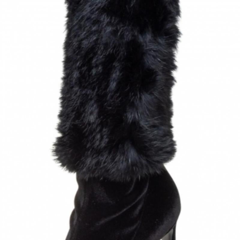 Giuseppe Zanotti Black Stretch Fabric And Fur Bimba Knee High Boots Size 40 For Sale 4