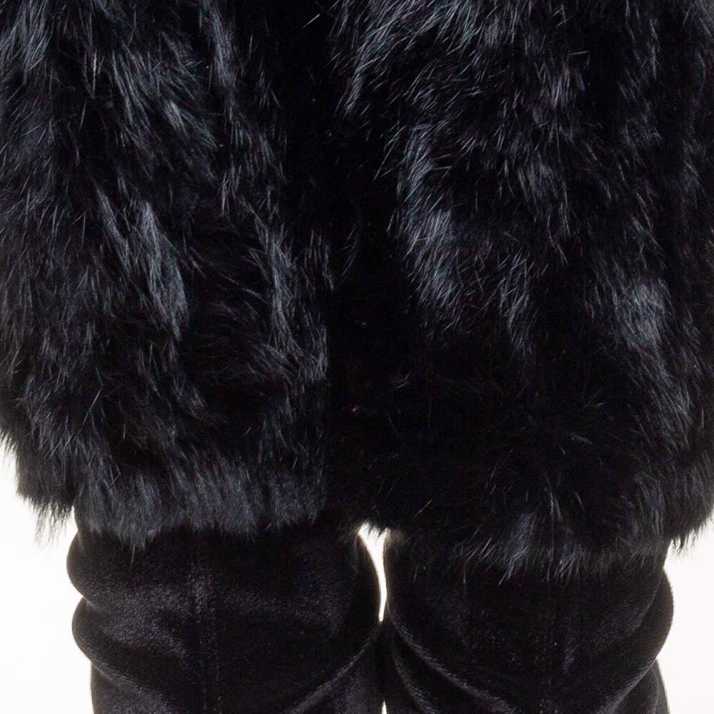Giuseppe Zanotti Black Stretch Fabric And Fur Bimba Knee High Boots Size 40 4