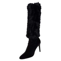 Giuseppe Zanotti Black Stretch Fabric And Fur Bimba Knee High Boots Size 40