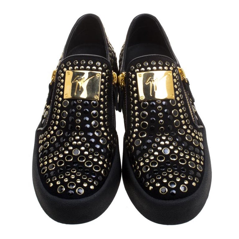 Giuseppe Zanotti Black Stud Embellished Suede Eve Slip On Sneakers Size ...