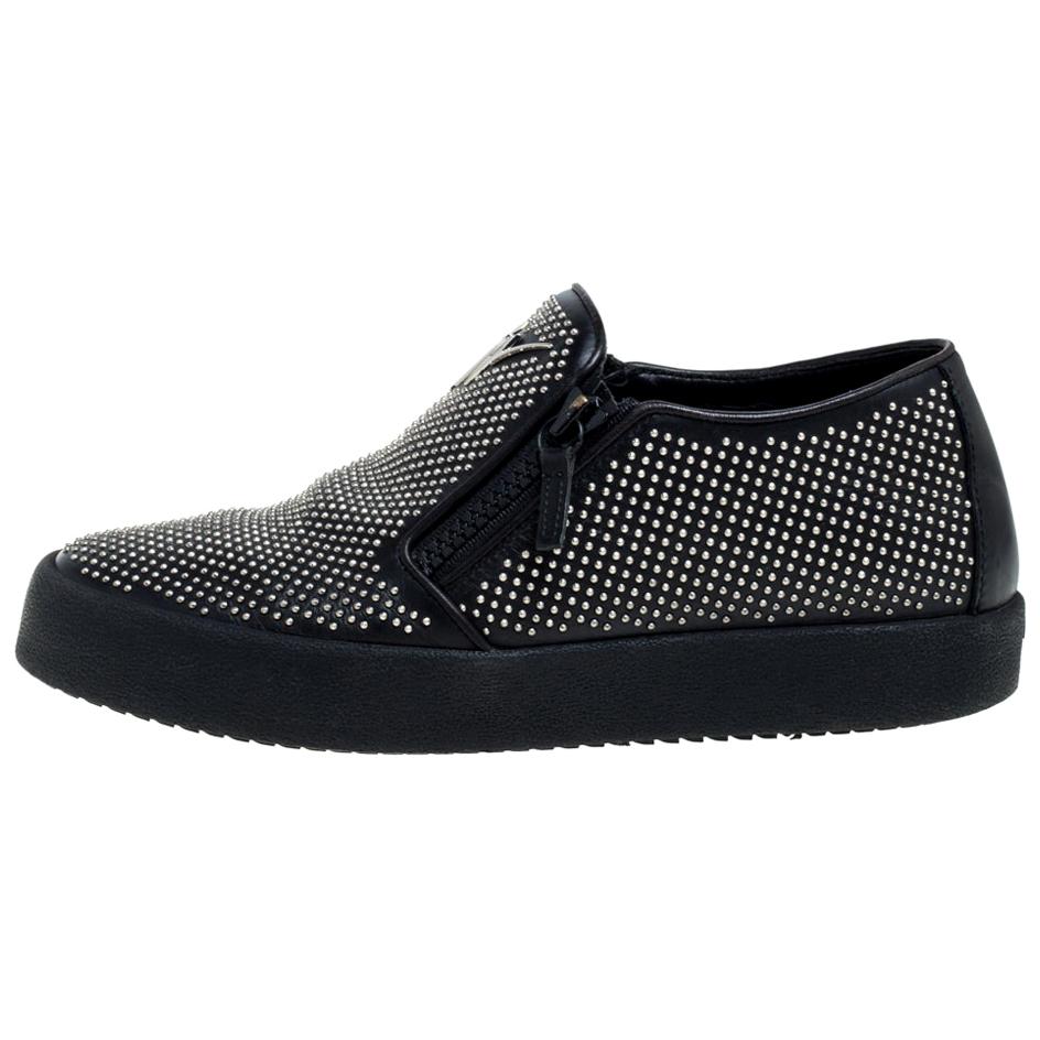 Giuseppe Zanotti Black Studded Leather Eve Slip On Sneakers Size 43 For Sale