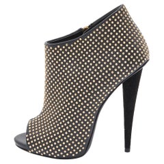 Giuseppe Zanotti Black Studded Leather Peep Toe Ankle Booties Size 37