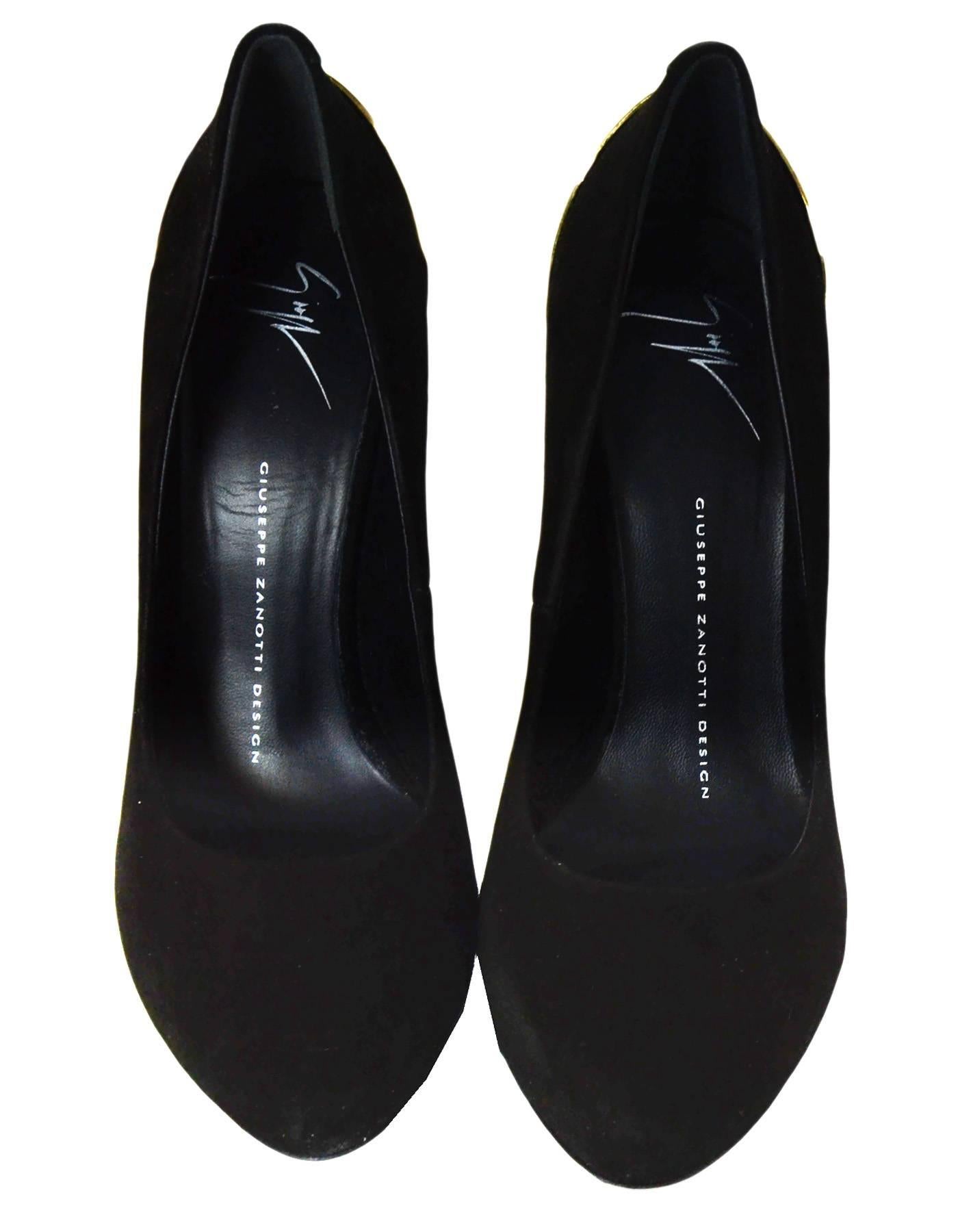 Giuseppe Zanotti Black Suede & Gold Pumps Sz 38 with Box, DB In Excellent Condition In New York, NY
