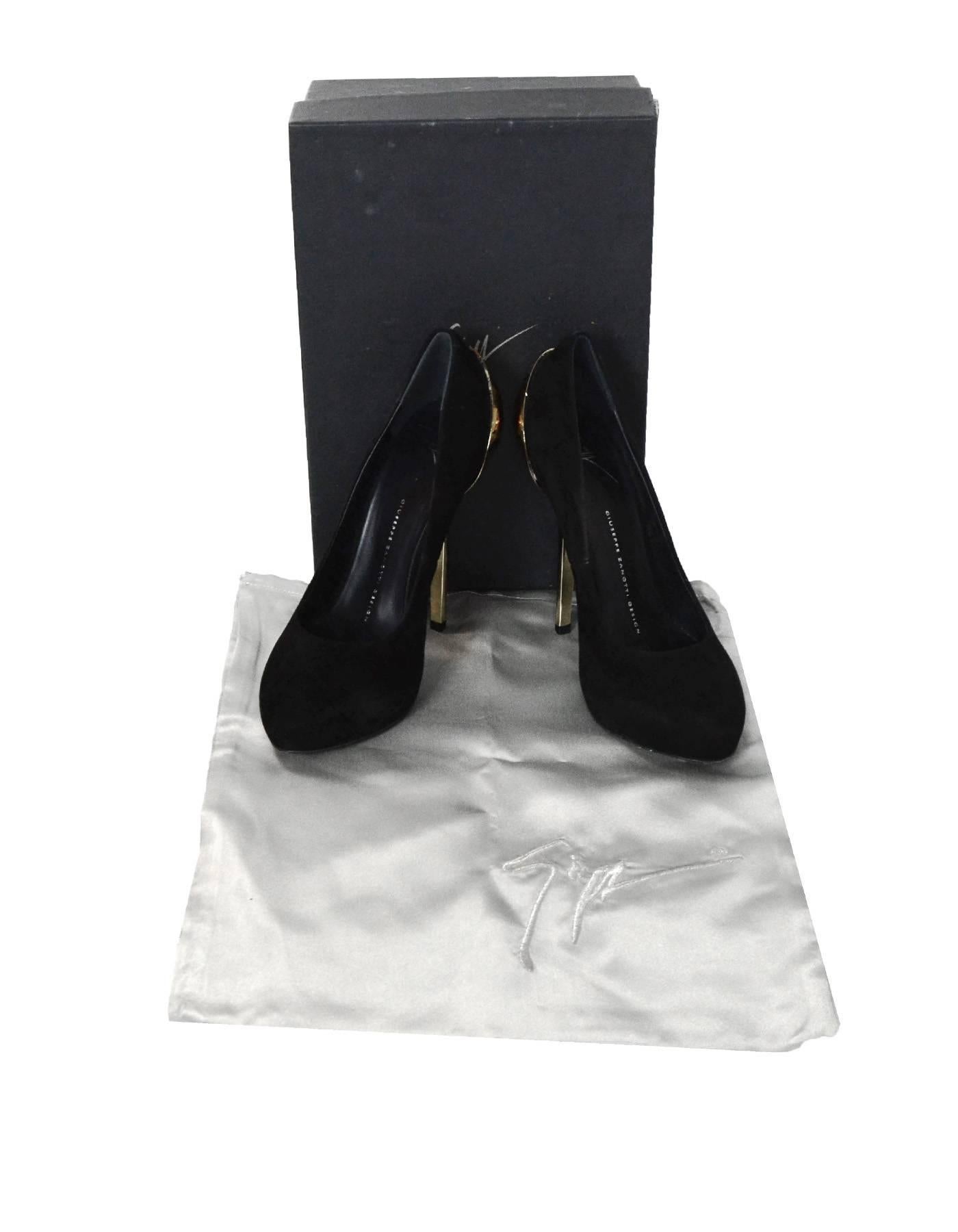 Giuseppe Zanotti Black Suede & Gold Pumps Sz 38 with Box, DB 2