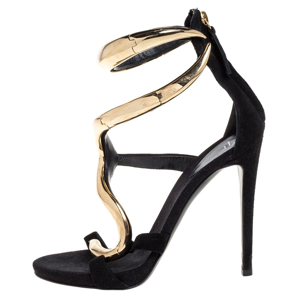 Women's Giuseppe Zanotti Black Suede Alien Ankle Strap Sandals Size 35