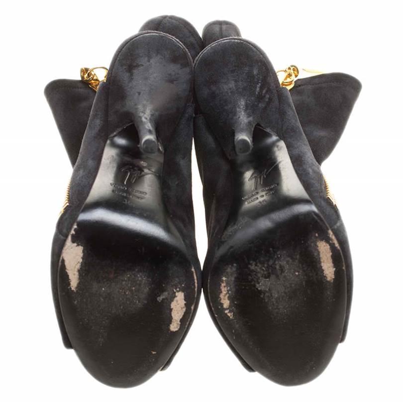 Women's Giuseppe Zanotti Black Suede Alien Peep Toe Cut Out Ankle Boots Size 36