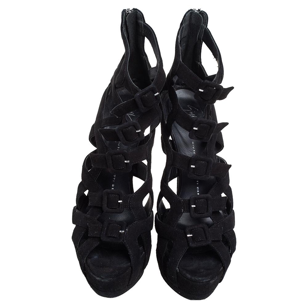 Giuseppe Zanotti Sandalias jaula de plataforma con detalle de hebilla de ante negro talla 40 Negro