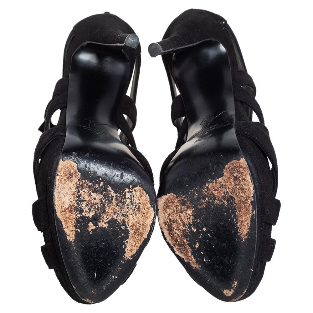 Giuseppe Zanotti Sandalias jaula de plataforma con detalle de hebilla de ante negro talla 40 4