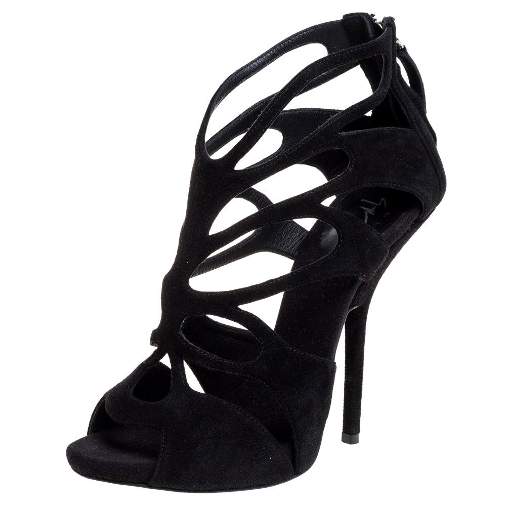 Giuseppe Zanotti - Sandales en daim noir à découpes papillons, taille 37