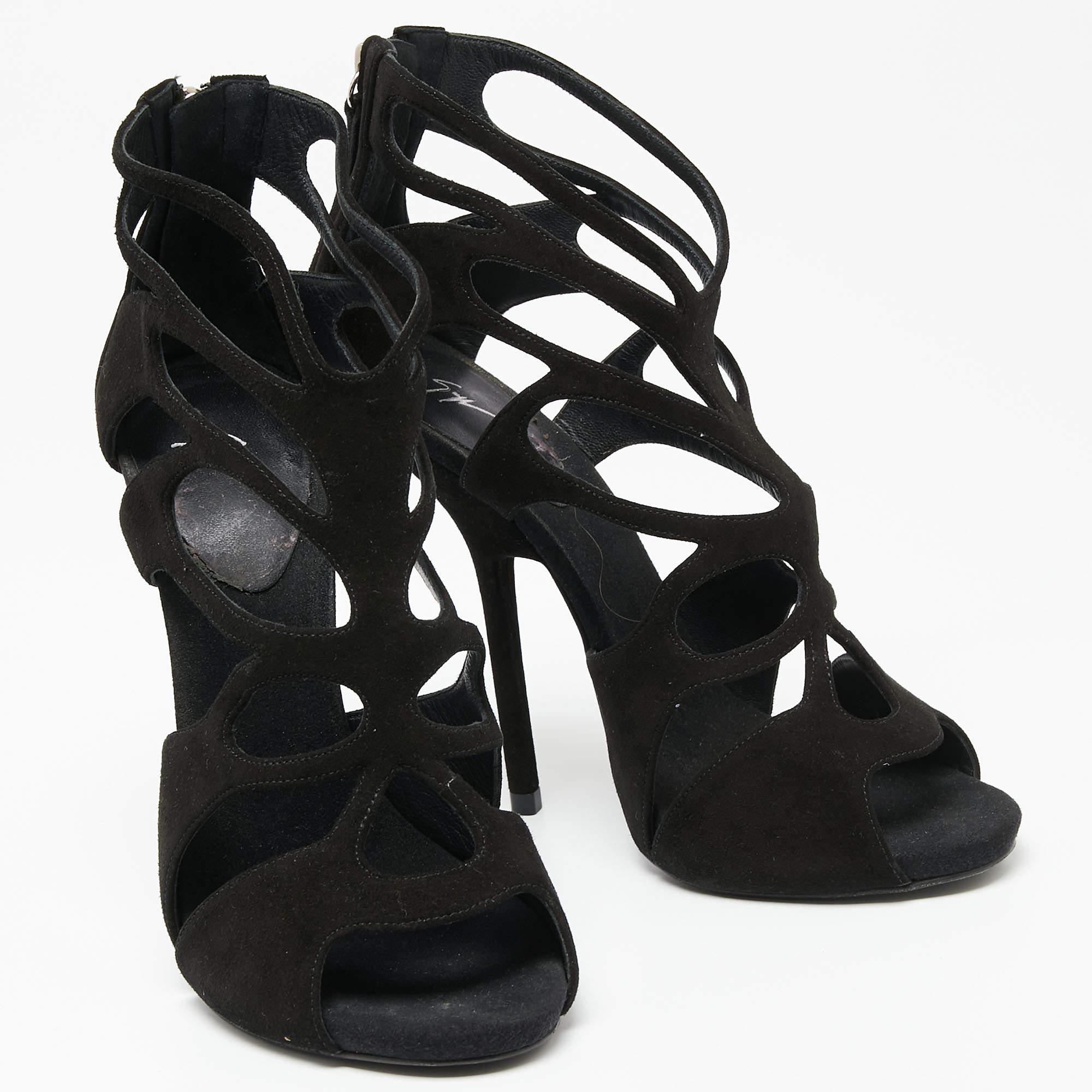 Women's Giuseppe Zanotti Black Suede Butterfly Cutout Sandals Size 38
