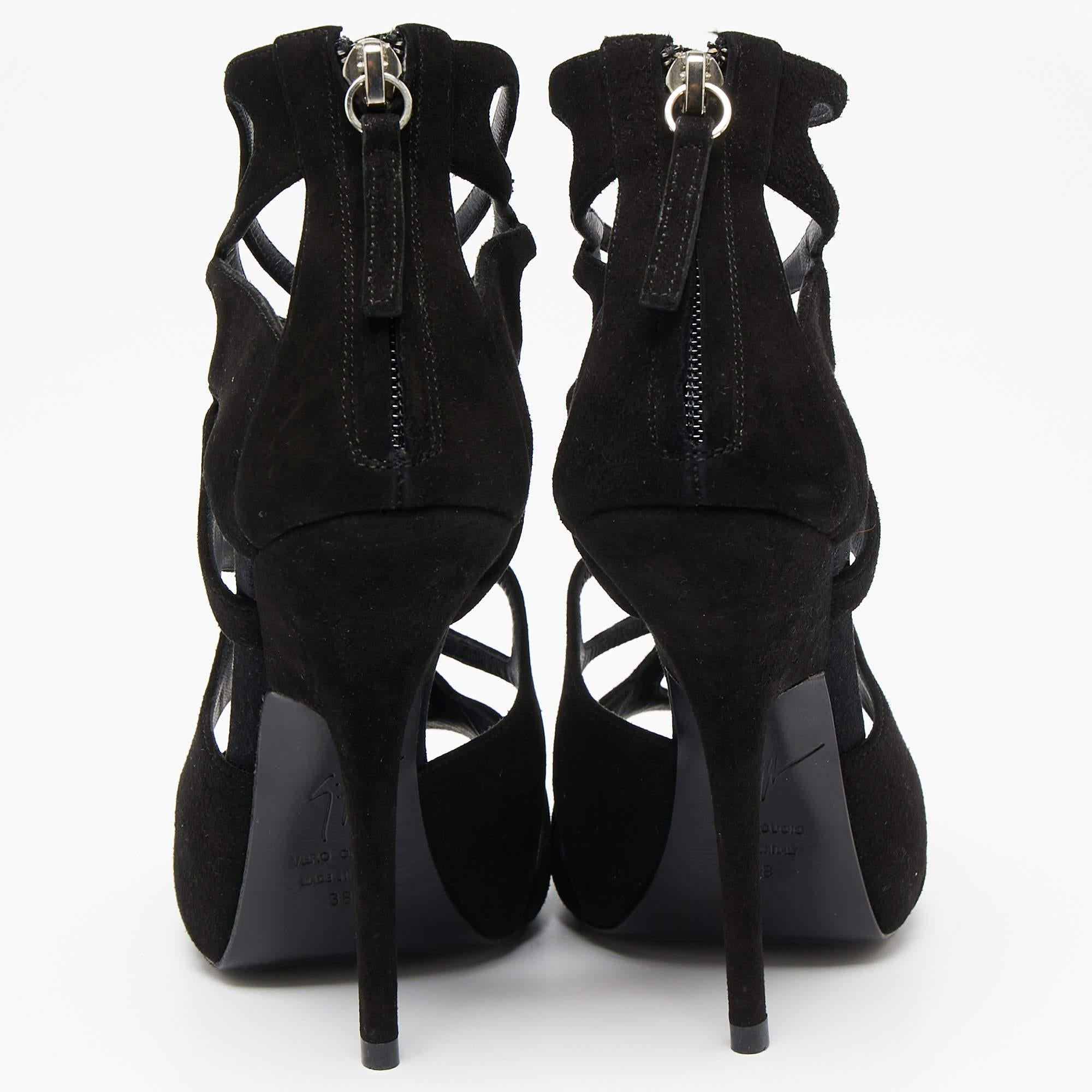 Giuseppe Zanotti Black Suede Butterfly Cutout Sandals Size 38 1