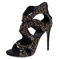 Giuseppe Zanotti Black Suede Crystal Embellished Ankle Sandals Size 40