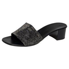Giuseppe Zanotti Black Suede Crystal Embellished Block Heel Sandals Size 37.5