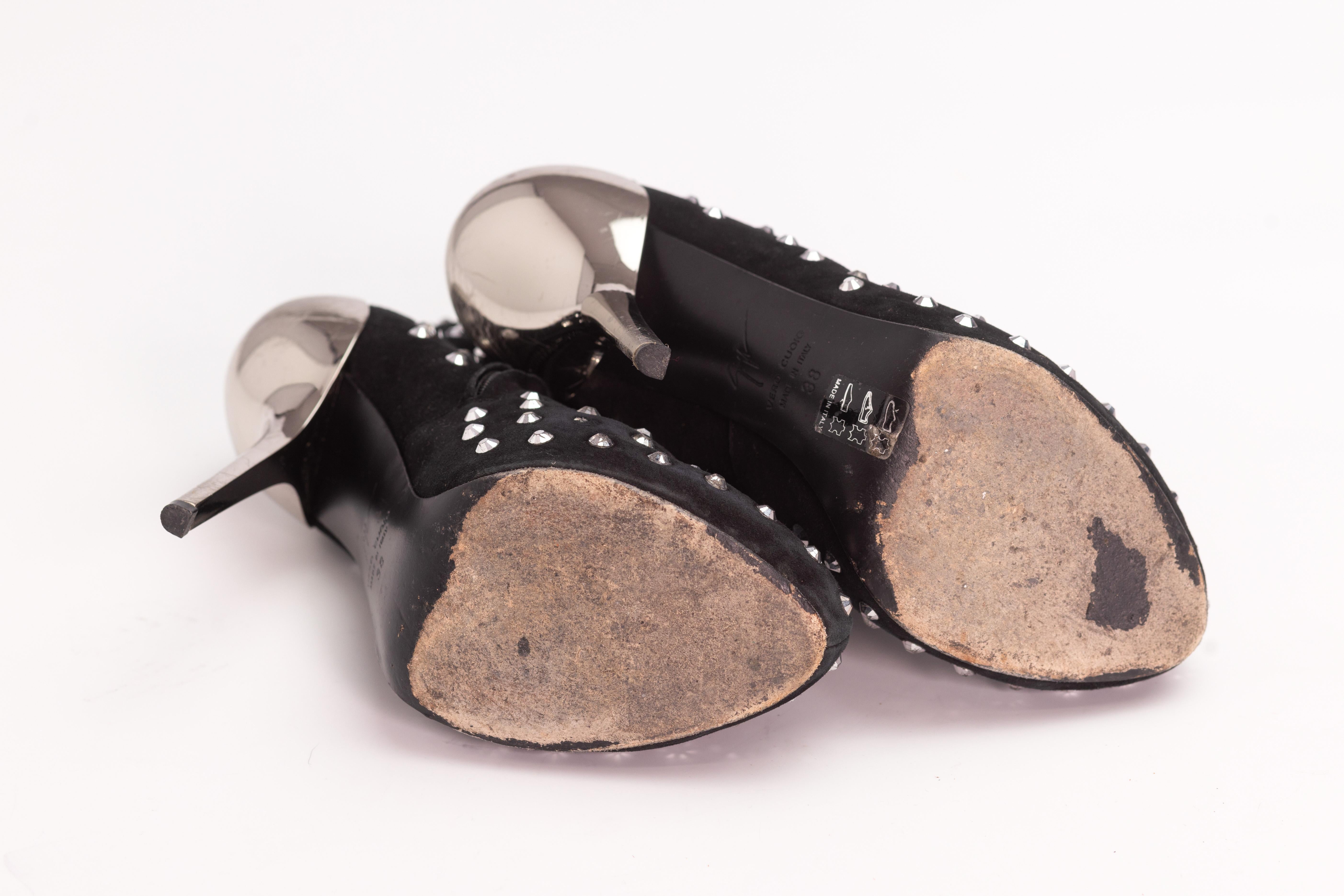 Giuseppe Zanotti Black Suede Crystal Embellished Boots (EU 38) For Sale 2