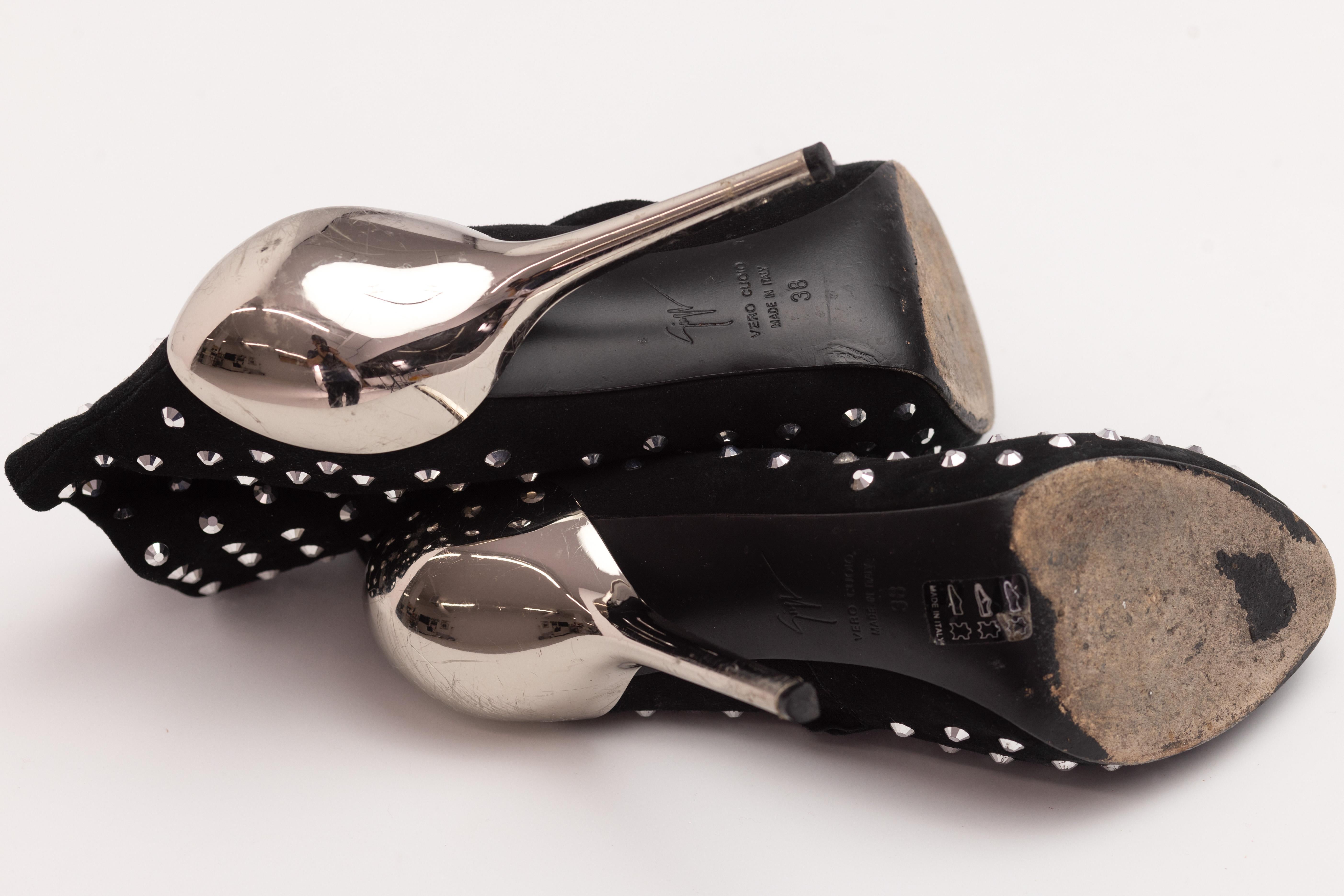 Giuseppe Zanotti Black Suede Crystal Embellished Boots (EU 38) For Sale 3