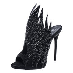 Giuseppe Zanotti Black Suede Crystal Embellished Open Toe Mule Sandals Size 39