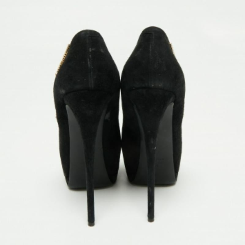 Noir Giuseppe Zanotti Escarpins Peep Toe en daim noir avec ornements en cristal Taille 39 en vente