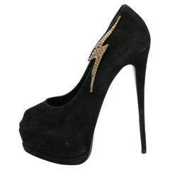 Giuseppe Zanotti Escarpins Peep Toe en daim noir avec ornements en cristal Taille 39