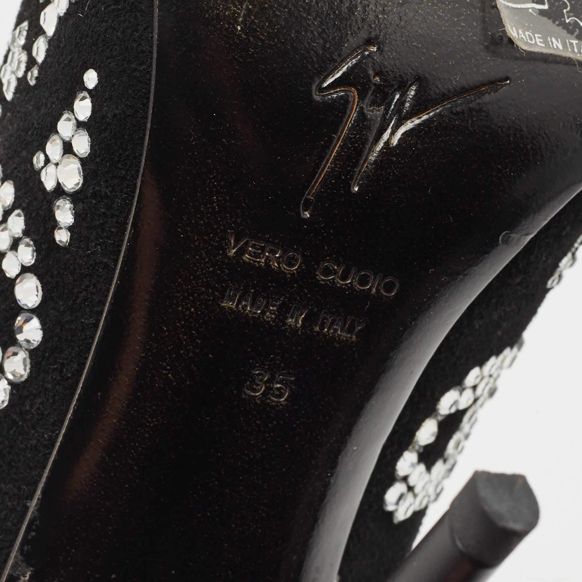 Giuseppe Zanotti Black Suede Crystal Embellished Pumps Size 35 For Sale 4