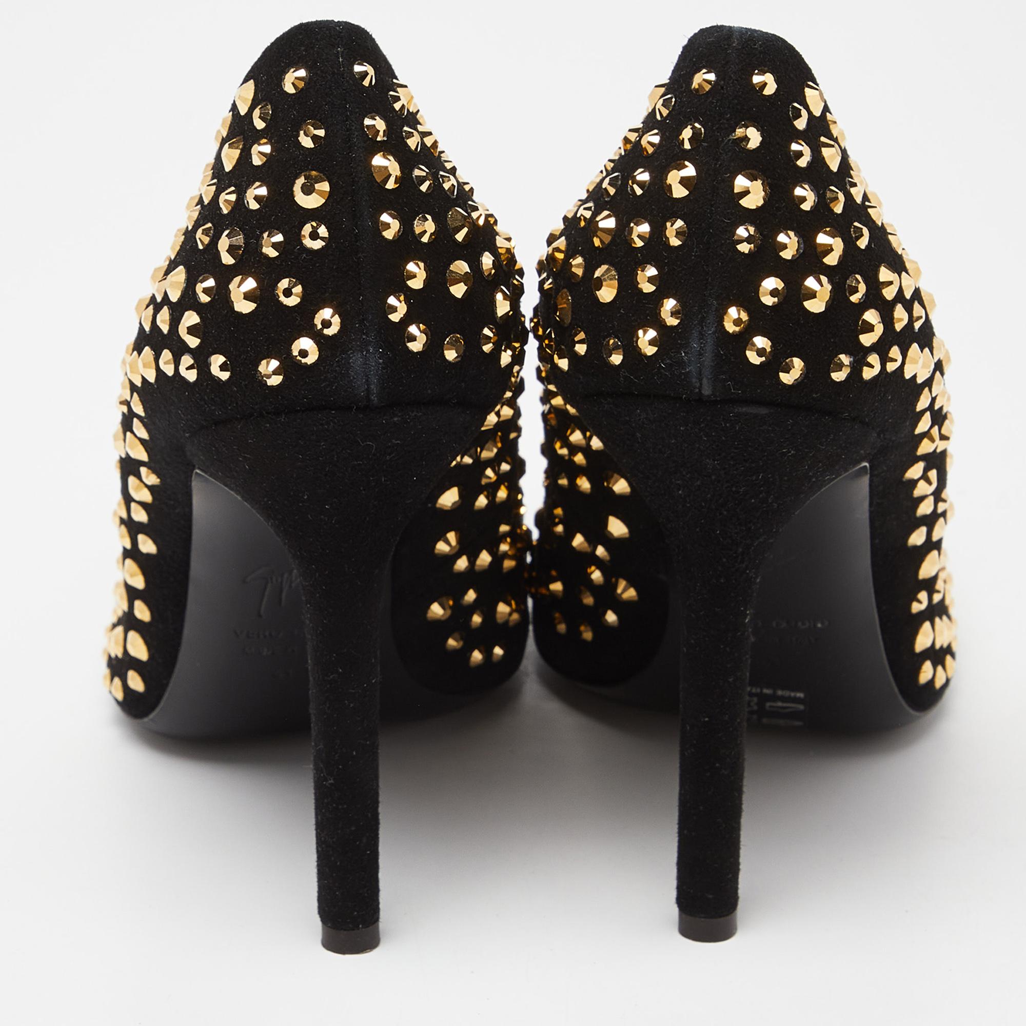 Donna Giuseppe Zanotti Pumps in camoscio nero impreziosite da cristalli misura 41 in vendita