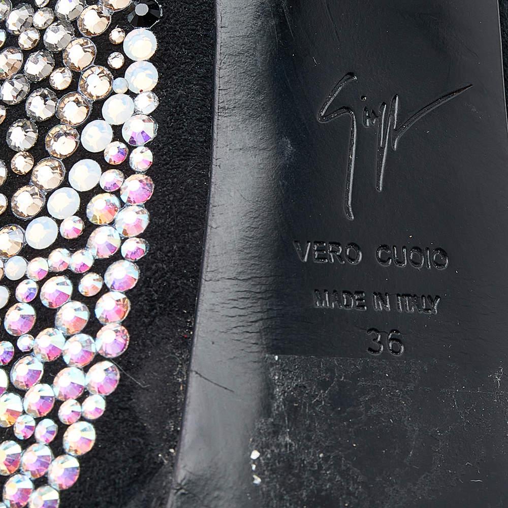 Giuseppe Zanotti Black Suede Crystal Embellished Sharon Peep Toe Platform Sandal For Sale 1