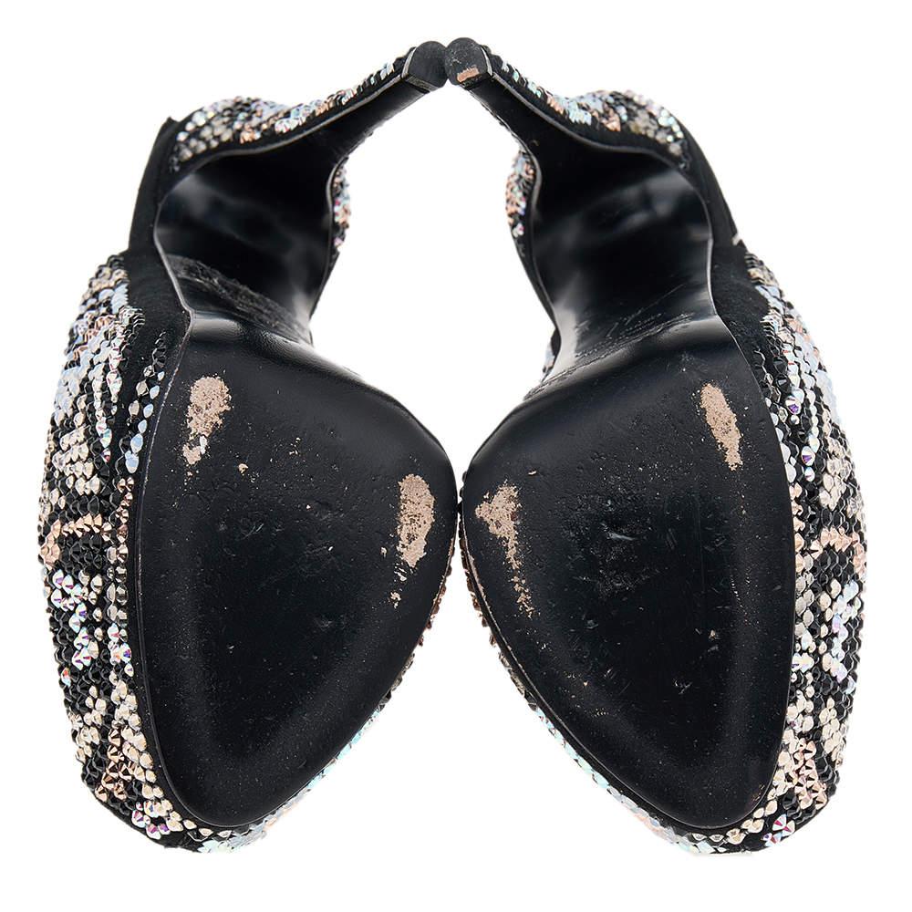 Giuseppe Zanotti Black Suede Crystal Embellished Sharon Peep Toe Platform Sandal For Sale 5