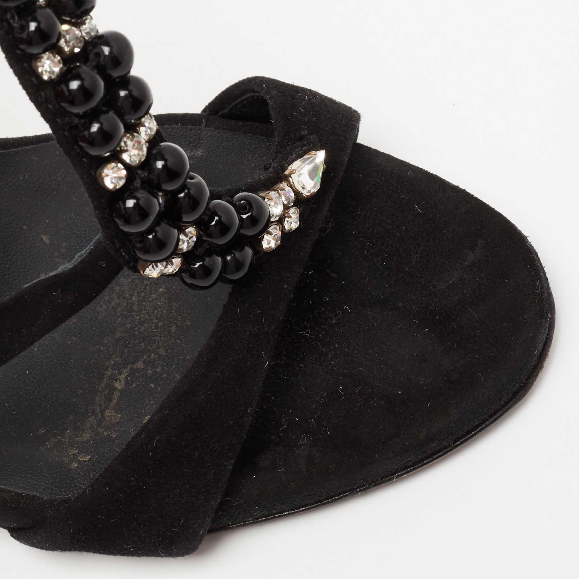 Giuseppe Zanotti Black Suede Crystal Embellished T-Strap Sandals Size 39 For Sale 1
