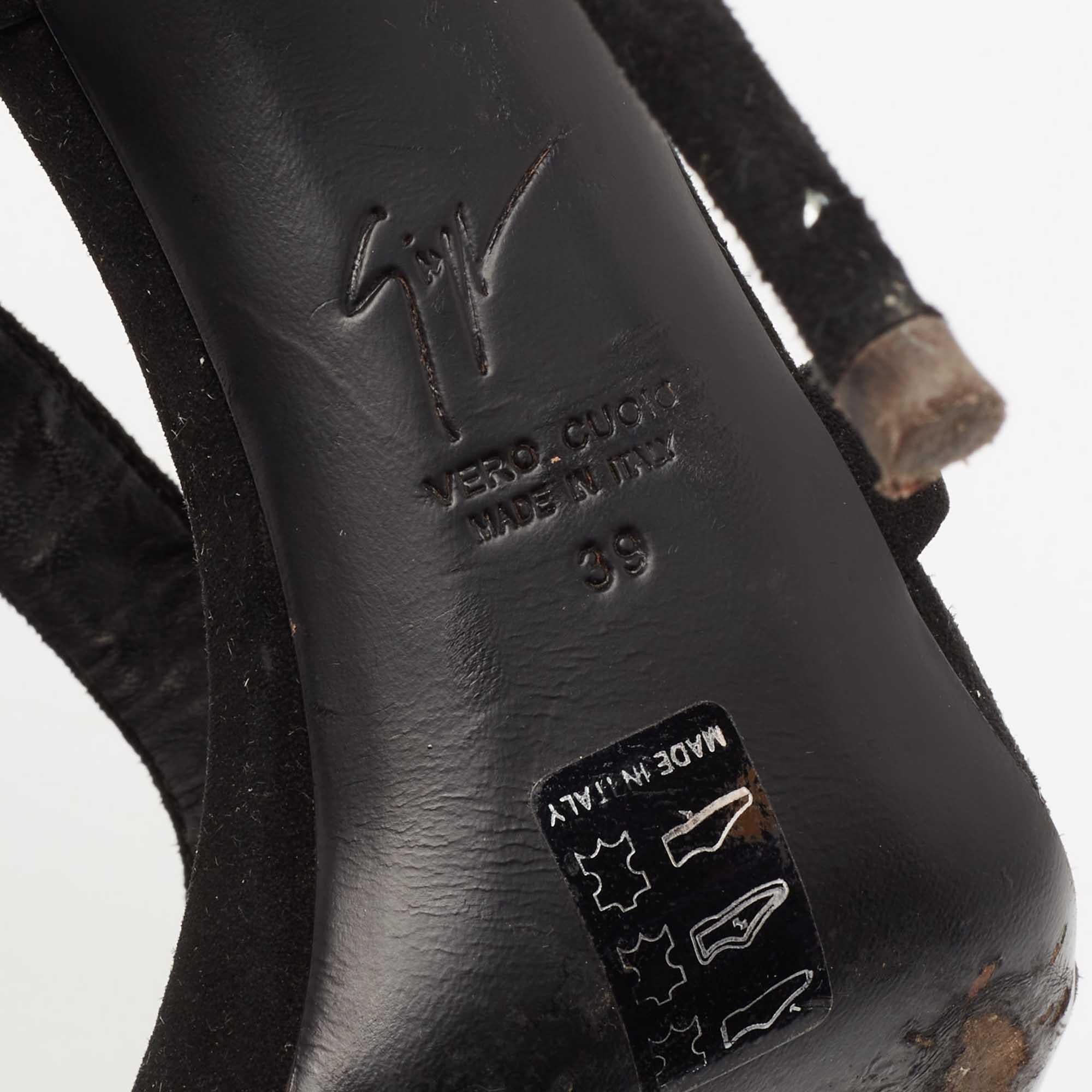 Giuseppe Zanotti Black Suede Crystal Embellished T-Strap Sandals Size 39 For Sale 2