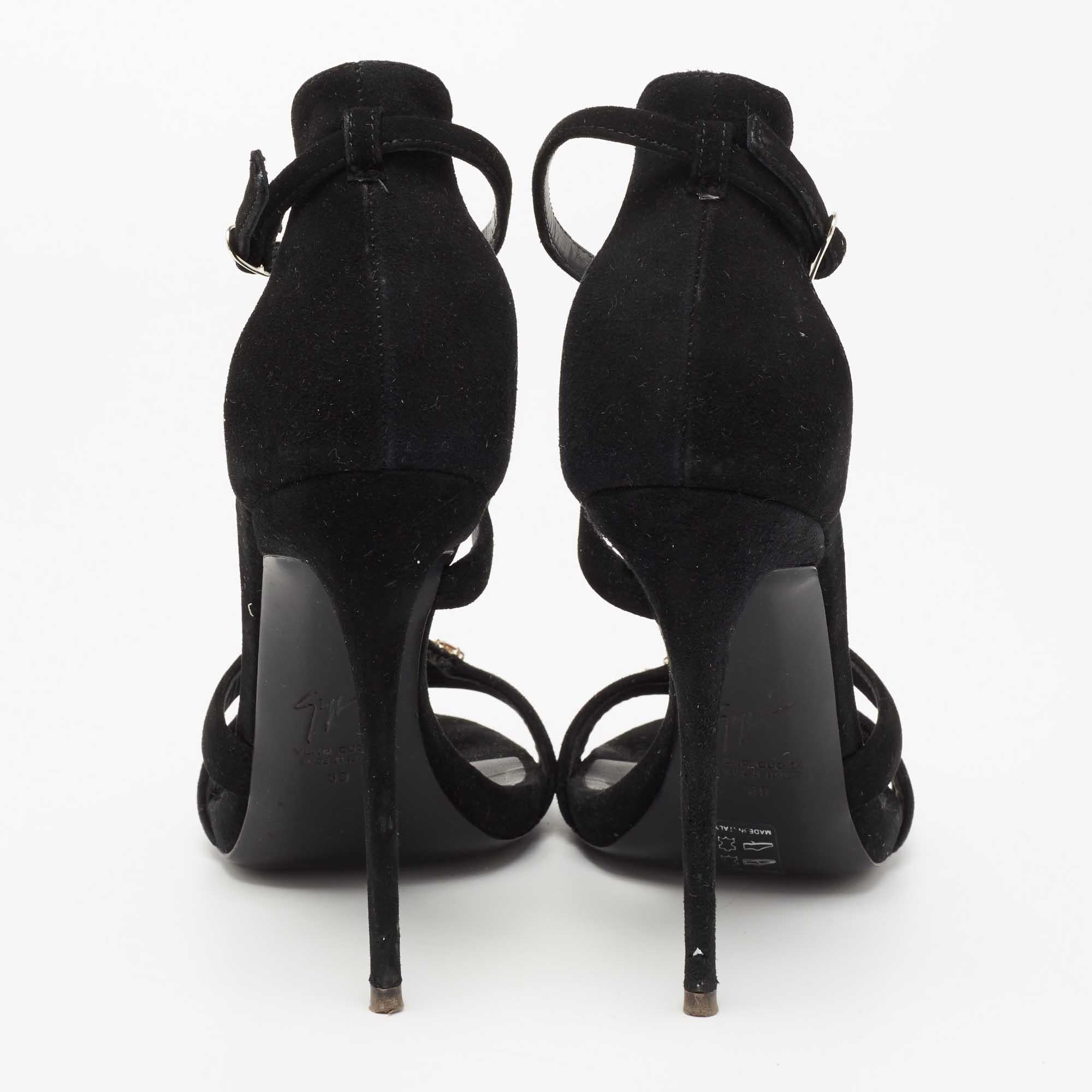 Giuseppe Zanotti Black Suede Crystal Embellished T-Strap Sandals Size 39 For Sale 4
