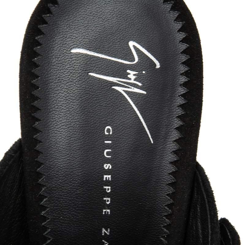 Giuseppe Zanotti Black Suede Crystal Embellished Wing Buckle Slide Sandals Size  For Sale 4
