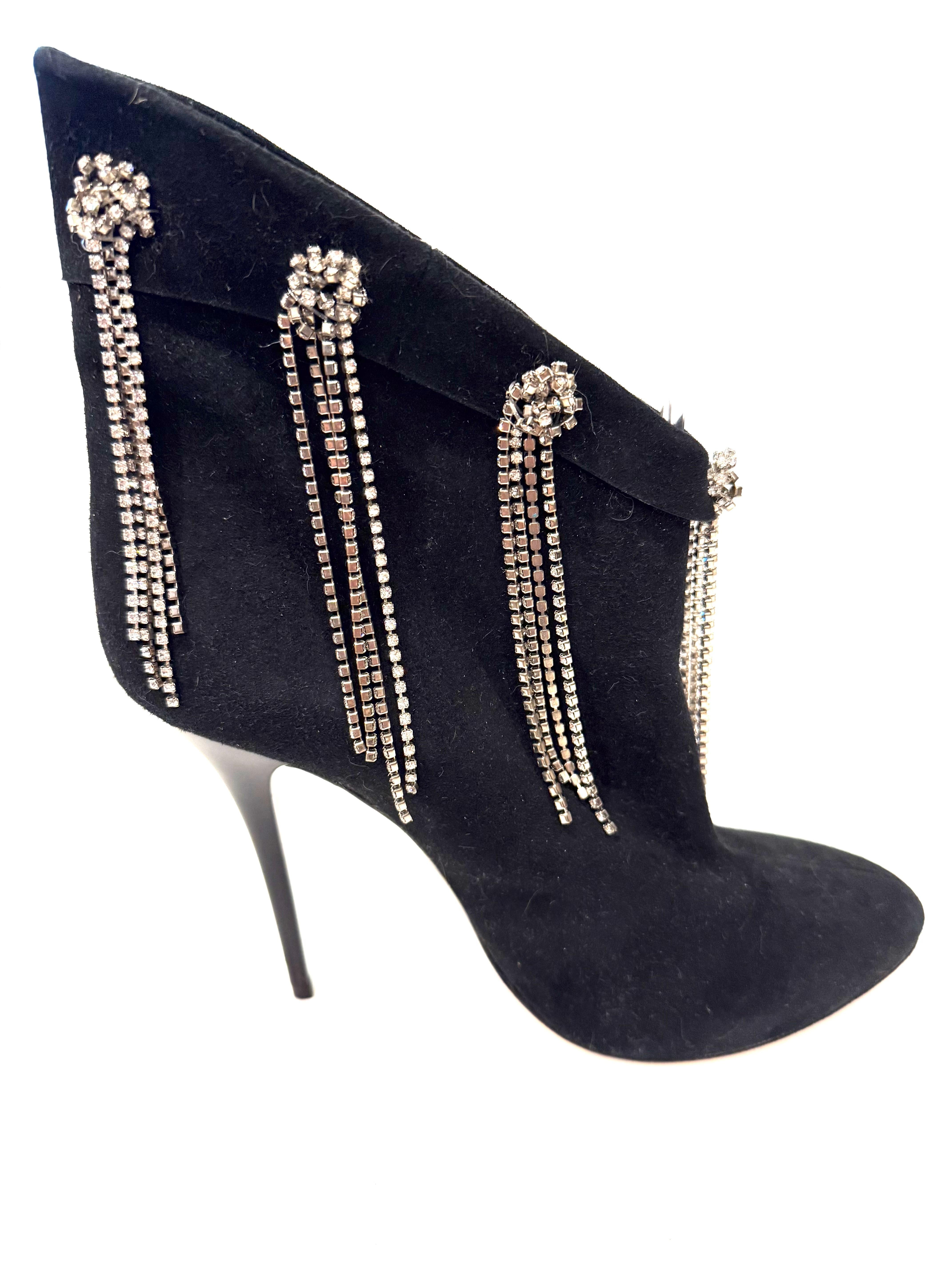 Giuseppe Zanotti Black Suede Crystal Fringe Ankle Boots  Fall 2018  Size 39 For Sale 2