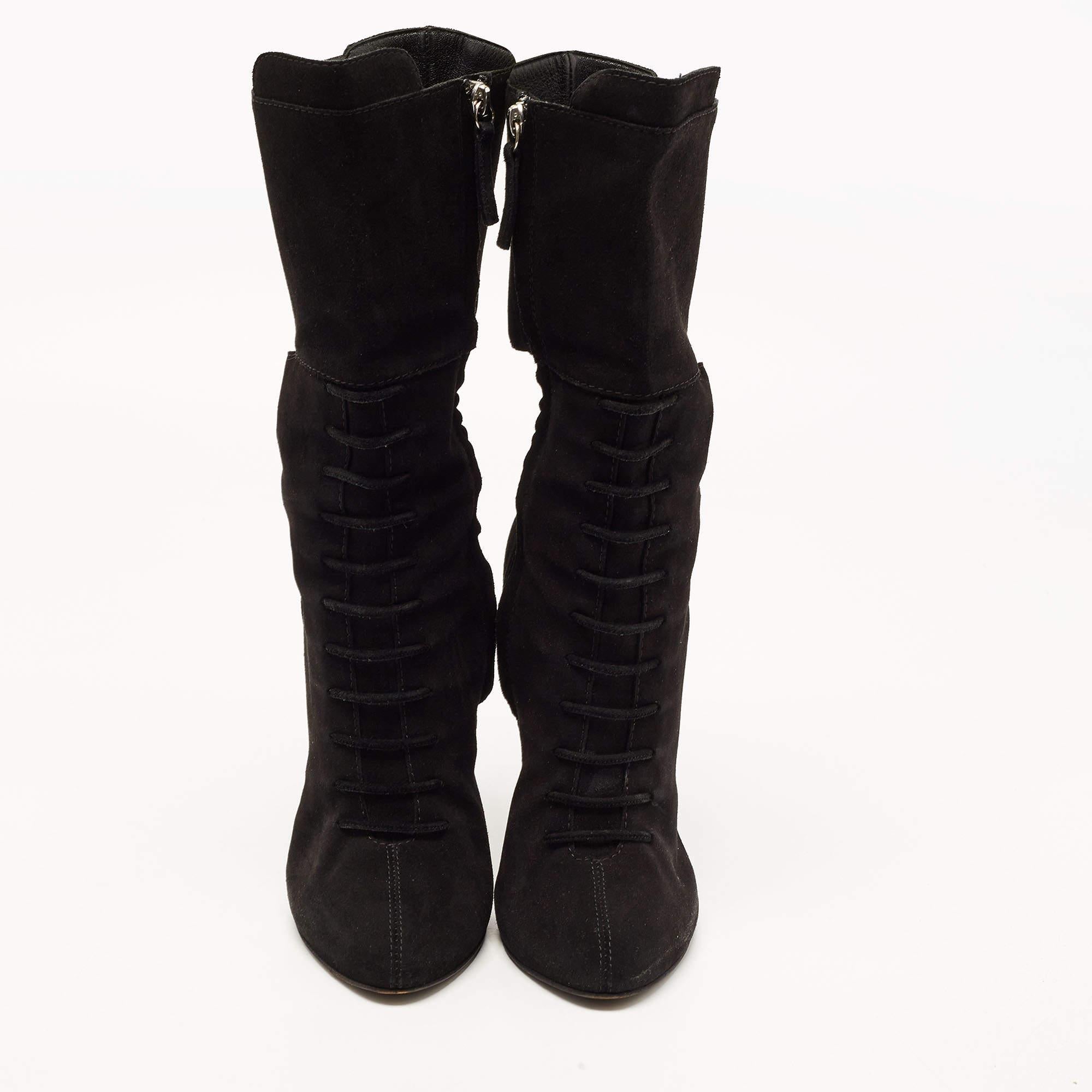 Giuseppe Zanotti Black Suede Crystals Embellished Mid Calf Boots Size 40 In Good Condition For Sale In Dubai, Al Qouz 2