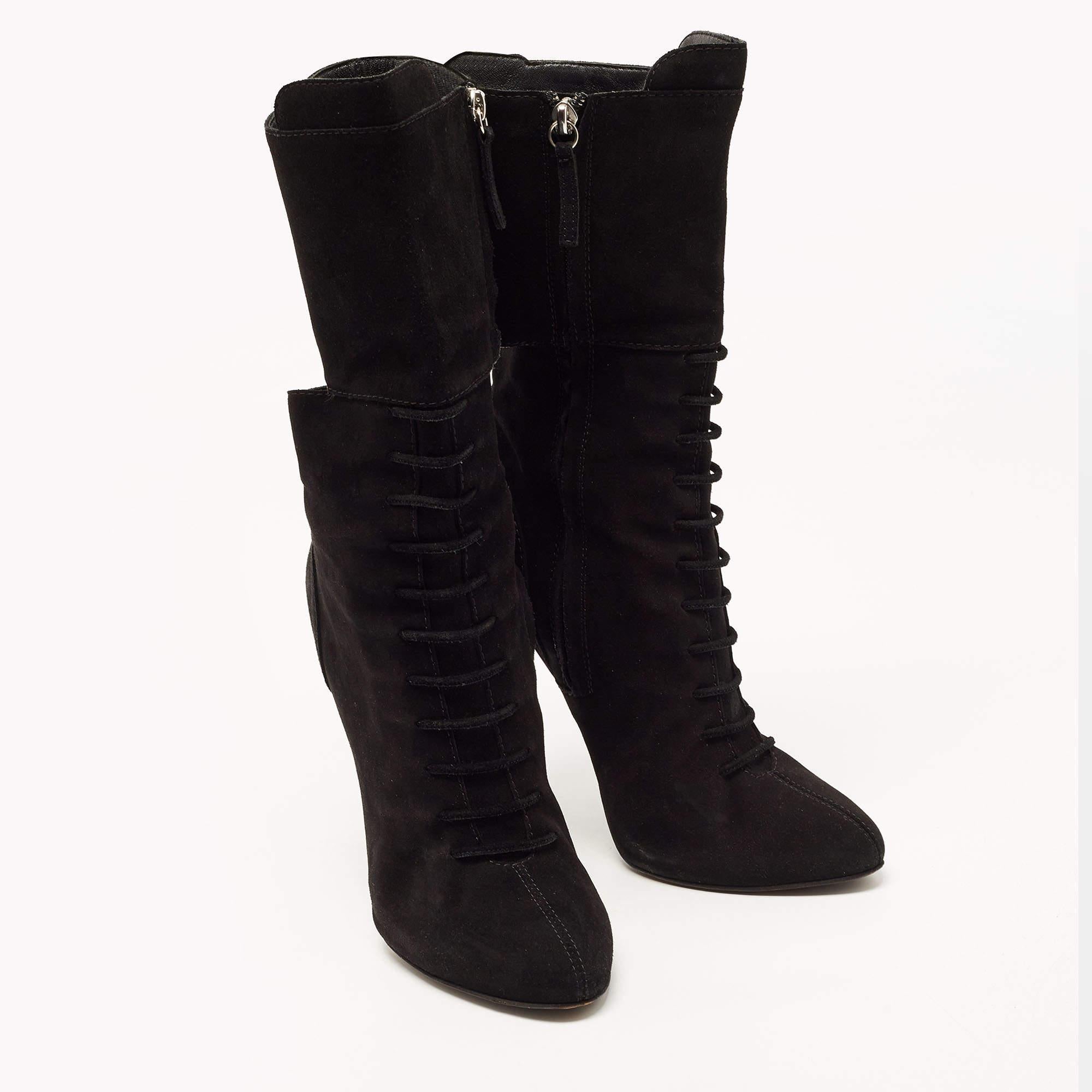 Women's Giuseppe Zanotti Black Suede Crystals Embellished Mid Calf Boots Size 40 For Sale
