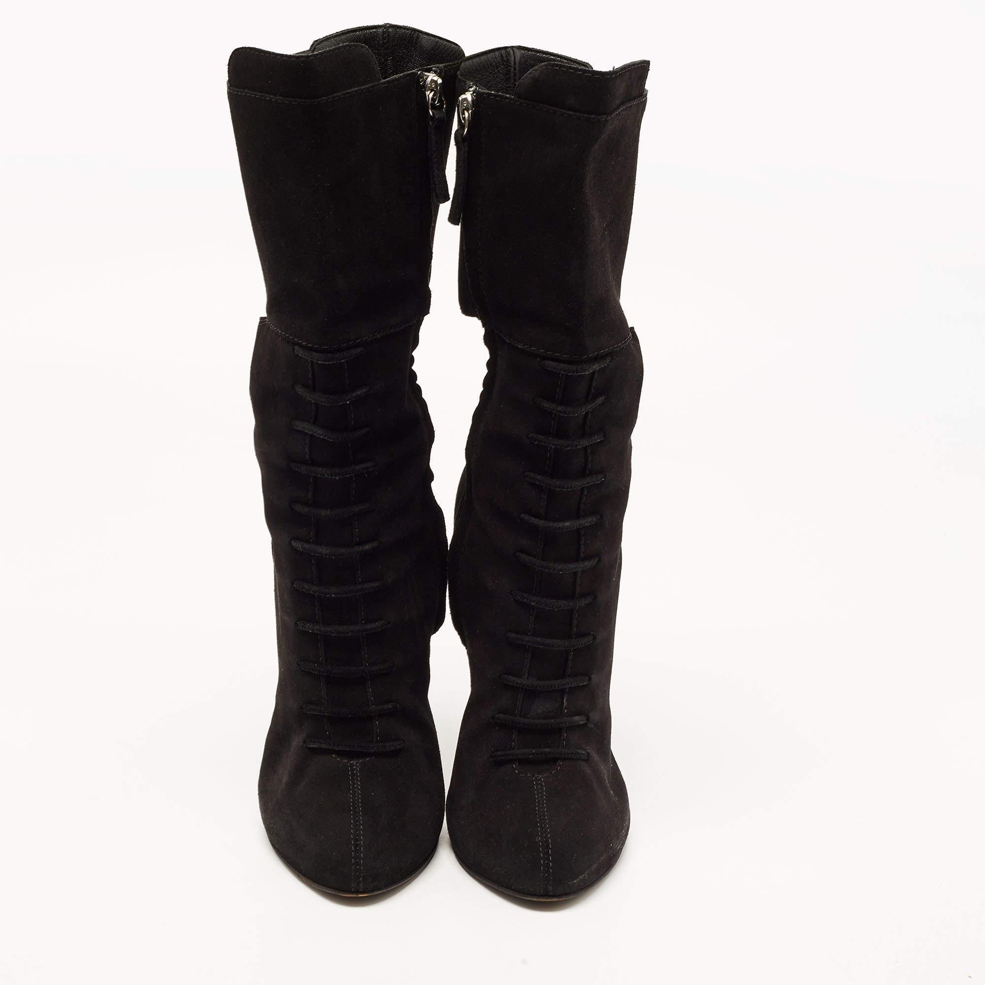 Giuseppe Zanotti Black Suede Crystals Embellished Mid Calf Boots Size 40 For Sale 1
