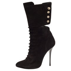 Giuseppe Zanotti Black Suede Crystals Embellished Mid Calf Boots Size 40