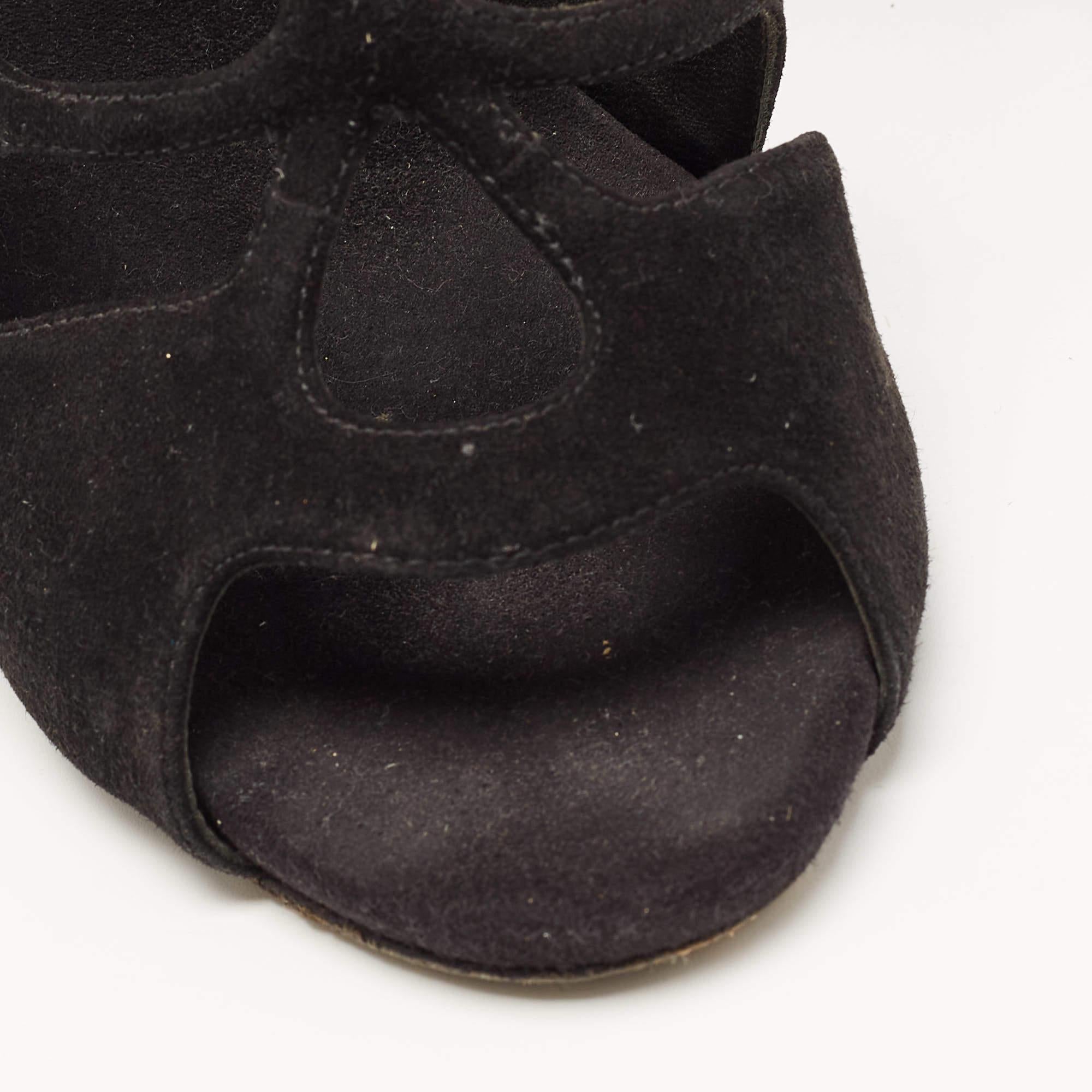 Giuseppe Zanotti Black Suede Cut Out Ankle Strap Sandals Size 37 In Fair Condition For Sale In Dubai, Al Qouz 2