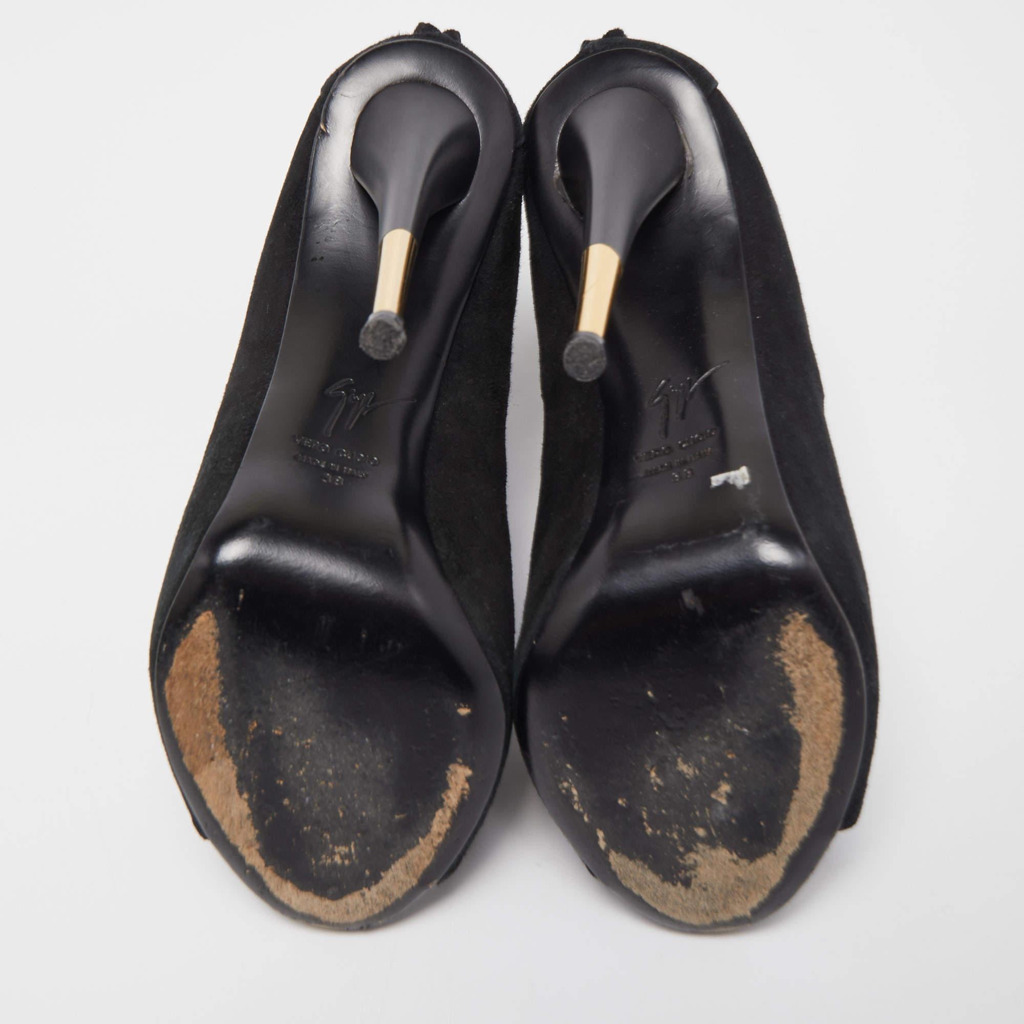Giuseppe Zanotti Schwarz Wildleder Cut Out Peep Toe Stiefeletten Größe 38 2