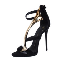 Giuseppe Zanotti Black Suede Embellished Ankle Strap Sandals Size 38