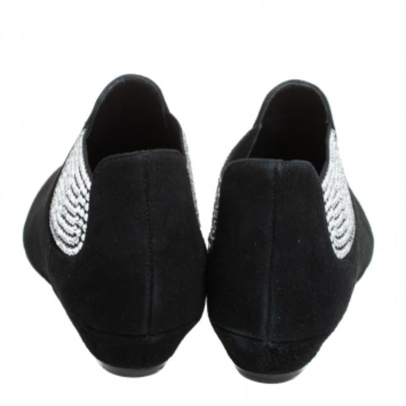 Giuseppe Zanotti Black Suede Embellished Flat Booties Size 36 For Sale 2