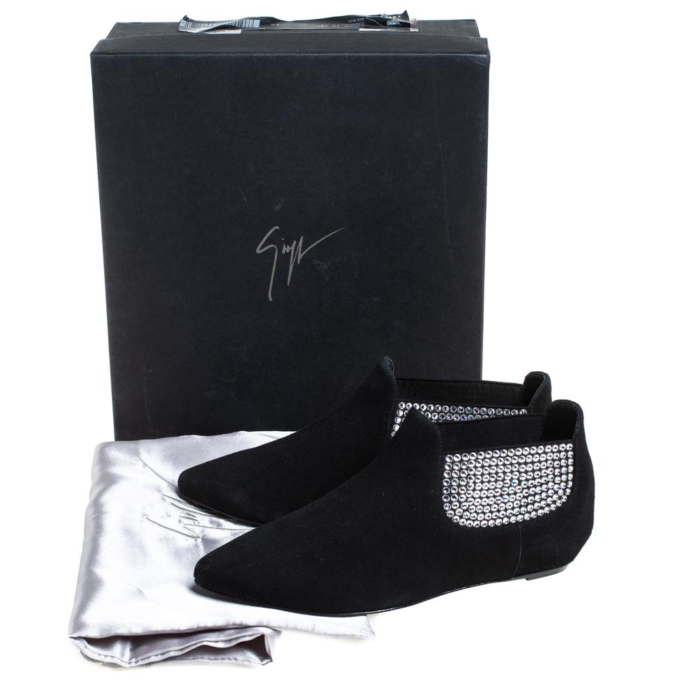 Giuseppe Zanotti Black Suede Embellished Flat Booties Size 36 For Sale 4