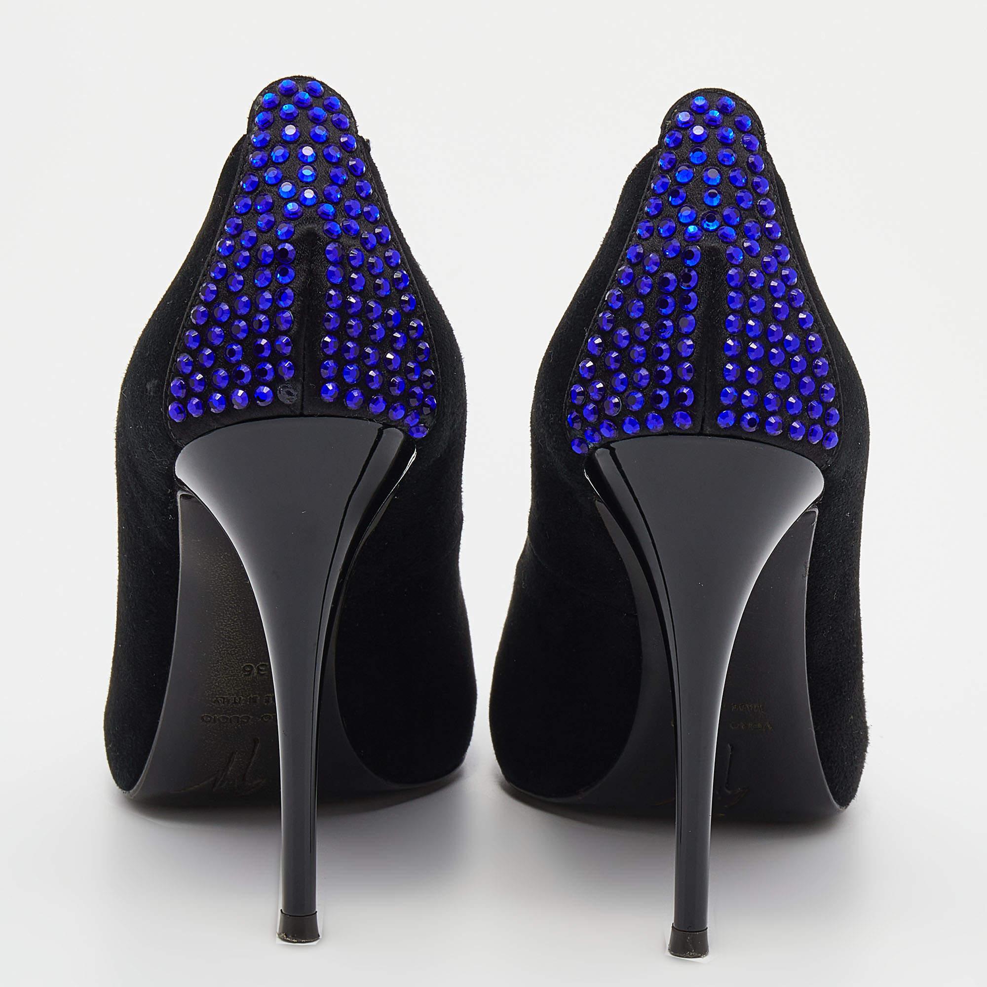 Giuseppe Zanotti Black Suede Embellished Peep Toe Pumps Size 36 1