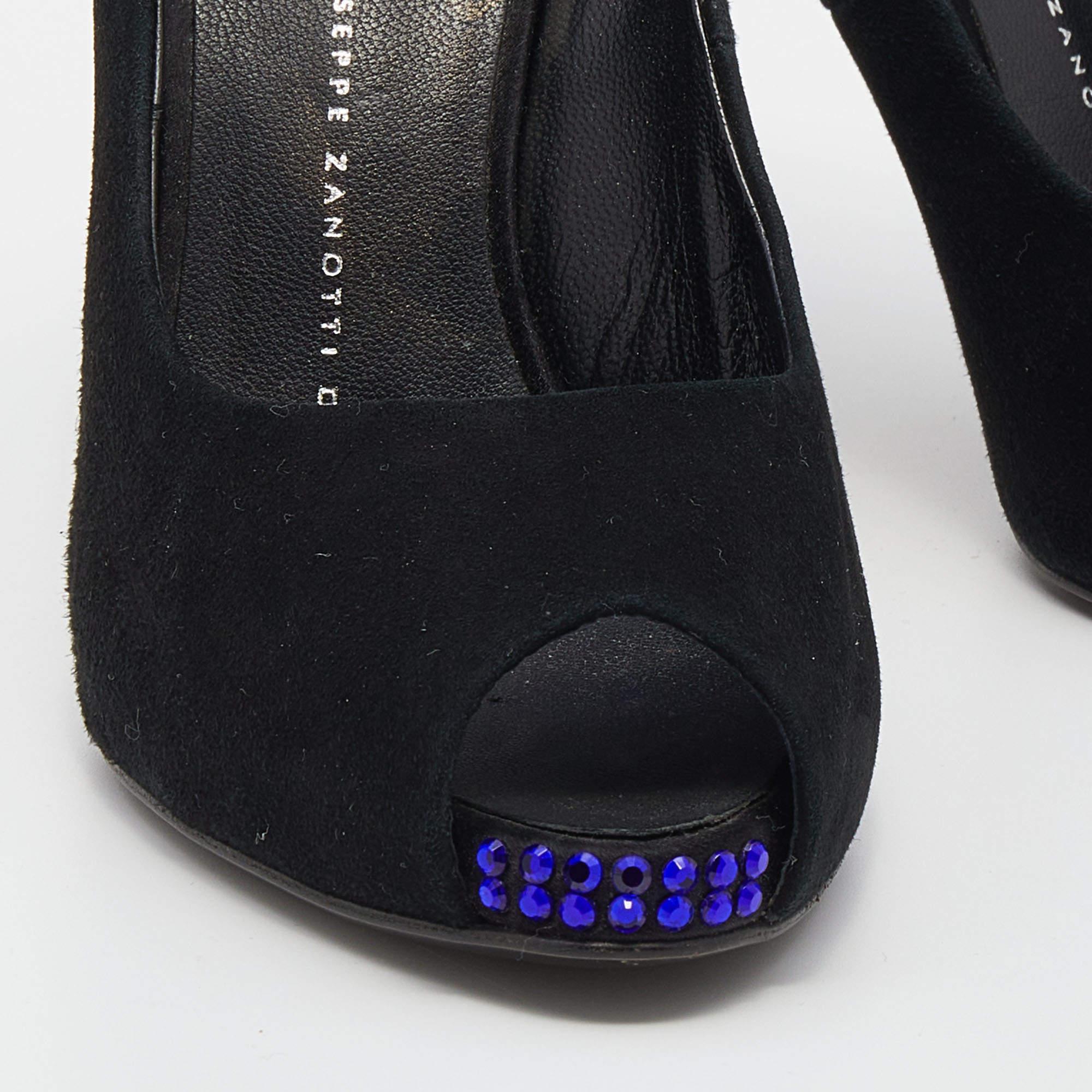 Giuseppe Zanotti Black Suede Embellished Peep Toe Pumps Size 36 3